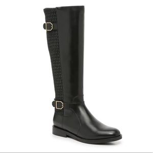 Black Faux Leather Knee High Riding Boots